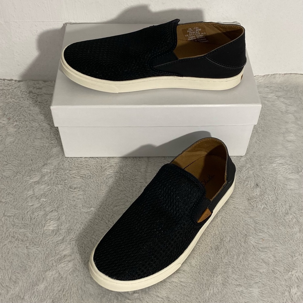 OluKai Black Slip-On Sneakers with White Sole